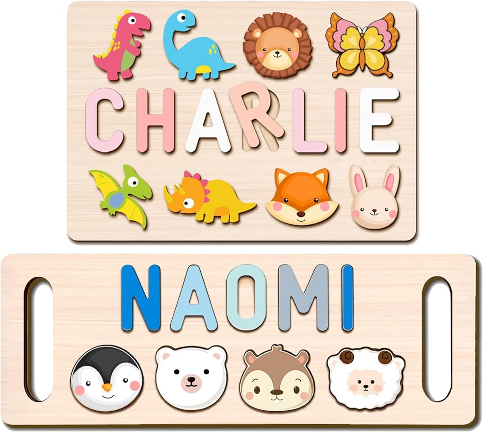 Name Puzzle for Kids Personalized, Custom Baby Gifts with Engraved Text on Back - Cykapu