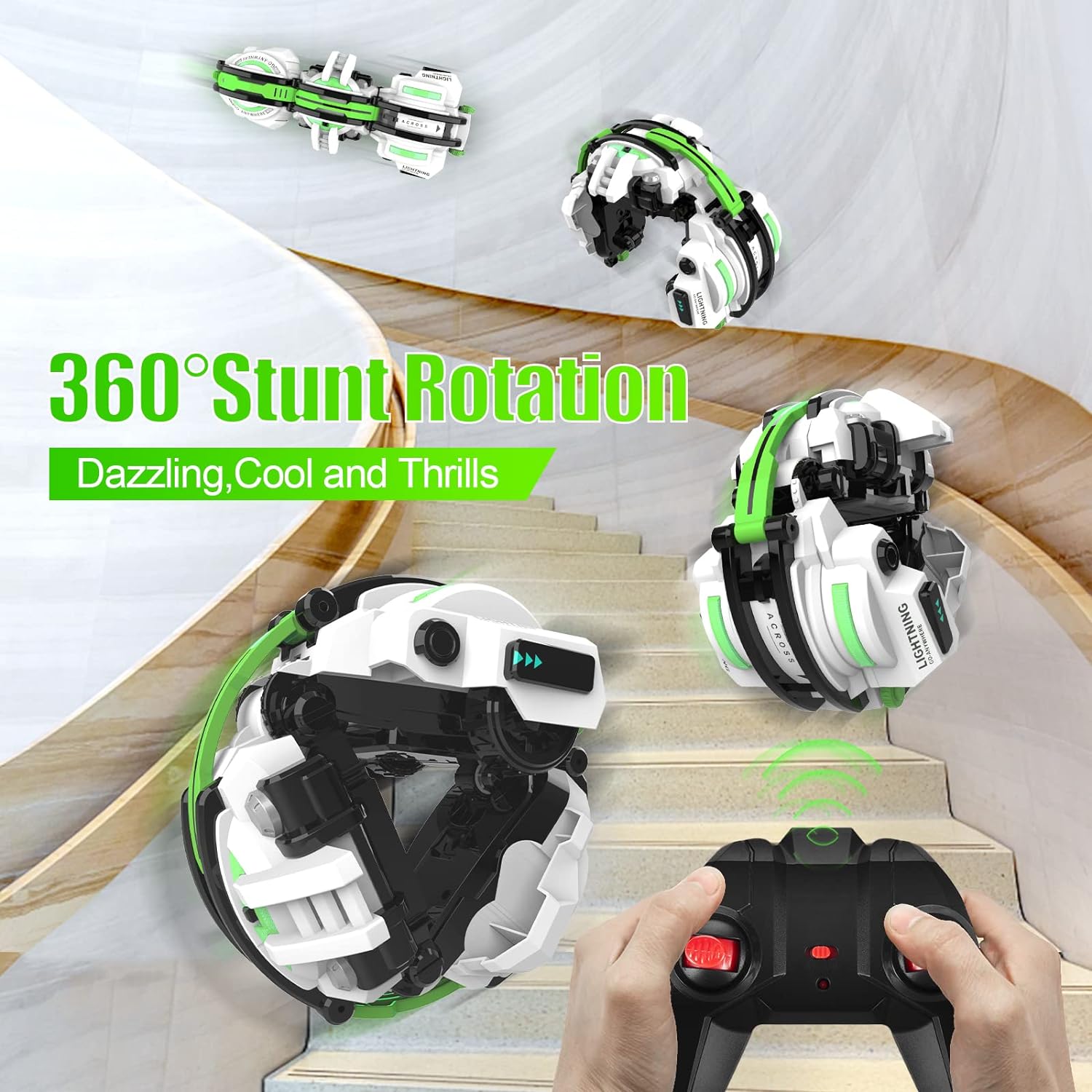 RC Cars with LED Lights - Remote Control Car Snake 360° Roll Toys - Cykapu