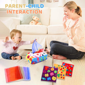 Tissue Box Toy Montessori, Soft Stuffed High Contrast Crinkle Infant Sensory Toys