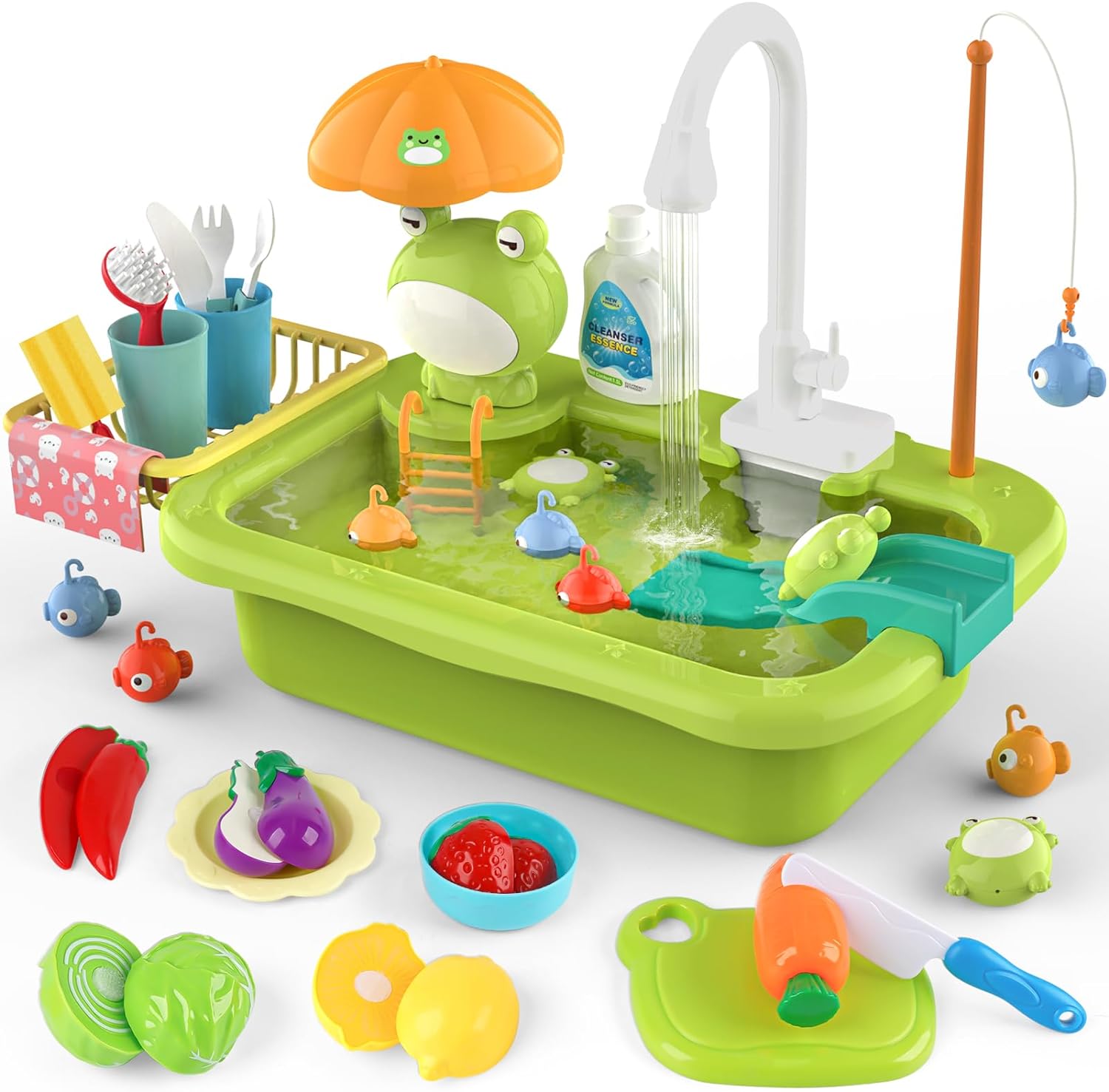 Play Sink Toy with Running Water, Kids Play Kitchen Accessories with Automatic Water Circulation - Cykapu