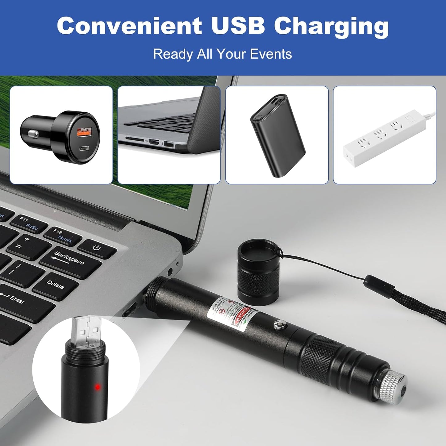 Green Laser Pointer High Power Pen - Long Range Rechargeable Laser Beam, USB Charging for Hiking