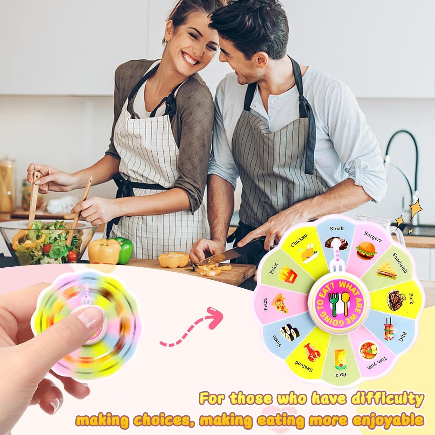 Food Decision Wheel Games - Food Spinner Wheel for Her Him Couples Gift Ideas, Date Night Ideas for Couples Valentines Day Gifts for Boyfriend Girlfriend Anniversary Birthday Gifts for Husband Wife