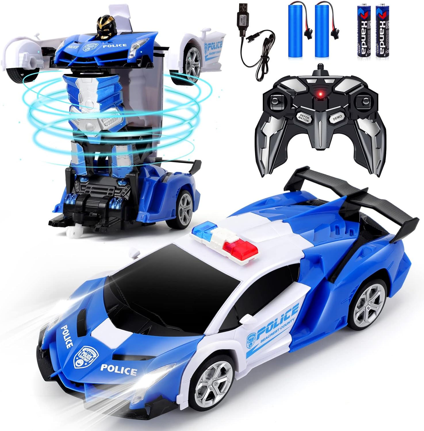 Transform Robot RC Cars Contains All Batteries: One-Button Deformation and 360 Degree Rotating Drifting