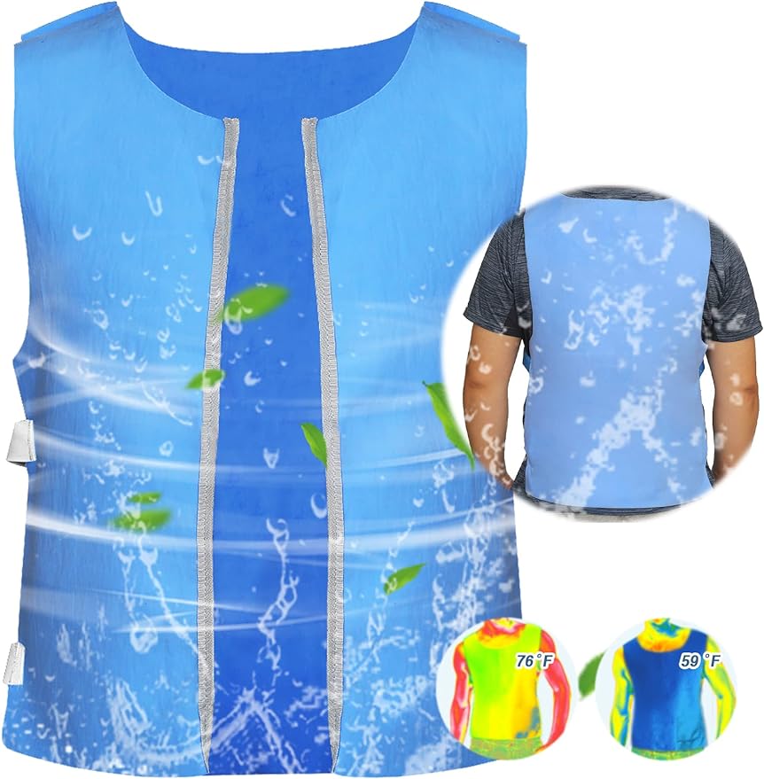 Cooling Ice Vest for Men Women: Cool Water Activated Evaporative Cold Vest - Cooled Vest for MS Blue