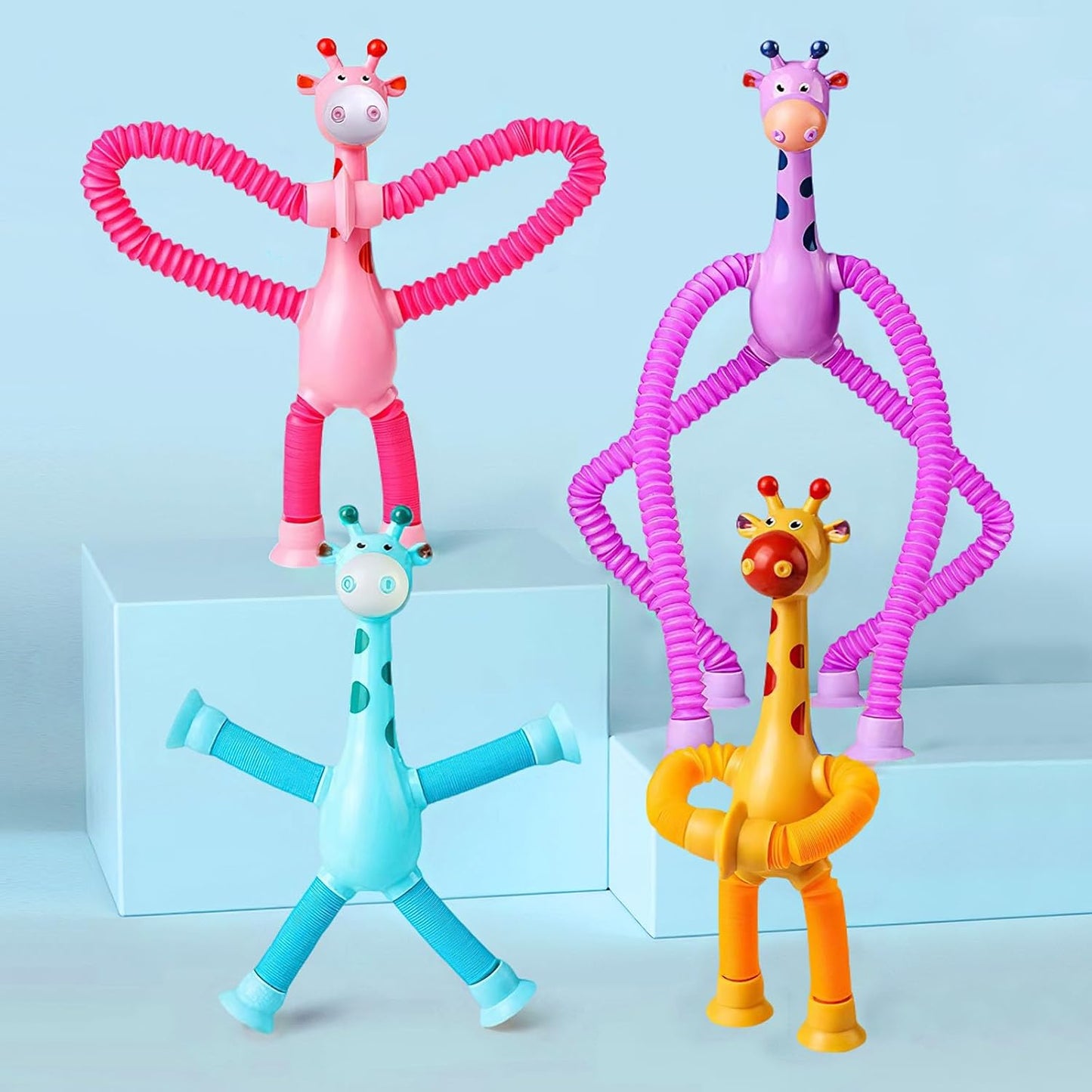 4 Pcs Giraffe Stretch Toy Bendable Figures, Telescopic Suction Cup Giraffe Toy, Pop Tubes Sensory Toys