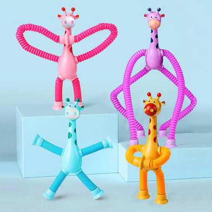 4 Pcs Giraffe Stretch Toy Bendable Figures, Telescopic Suction Cup Giraffe Toy, Pop Tubes Sensory Toys
