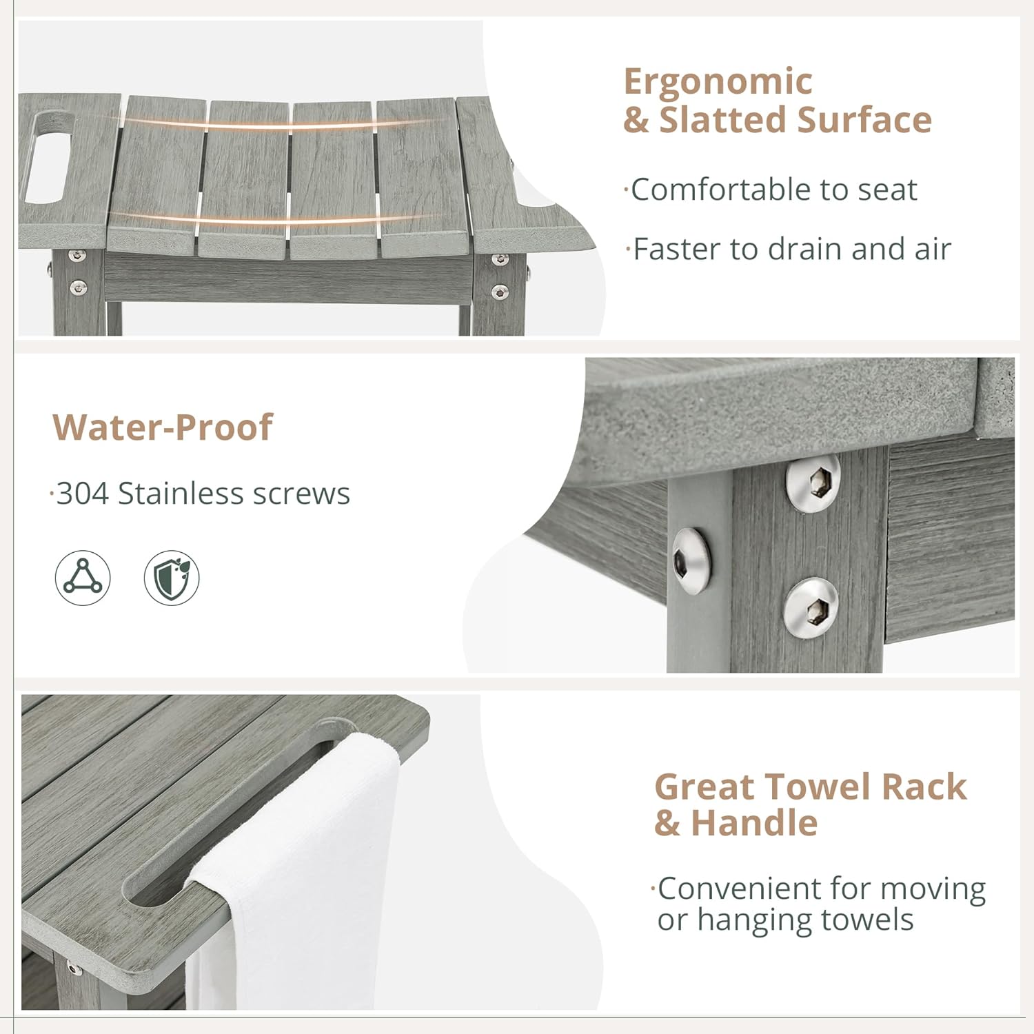 Shower Benches for Inside Shower, Gray Shower Stool for Shaving Legs with Shelf, Waterproof Shower Chair Seat