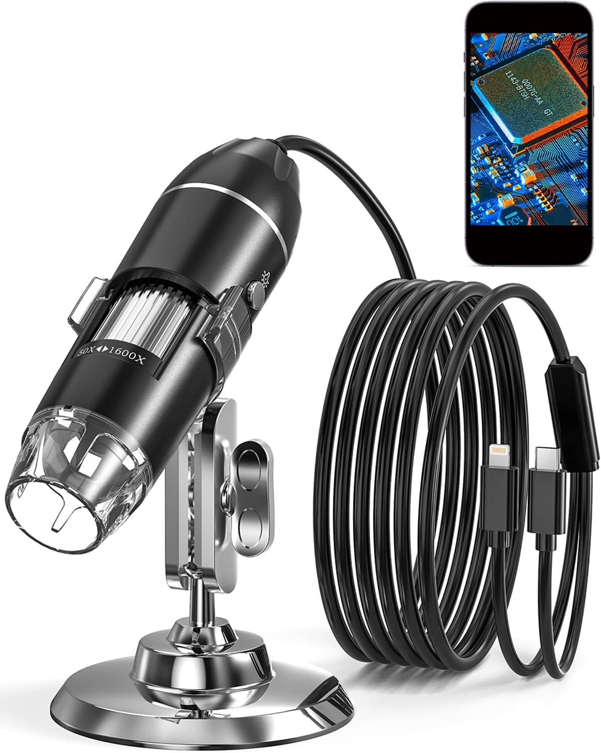 USB Digital Microscope, SKYEAR 50X-1600X Magnification Handheld Digital Microscope Compatible with iOS & Android Devices, Adjustable Stand, 8 LED Lights, Portable Microscope Camera for Adults, Kids