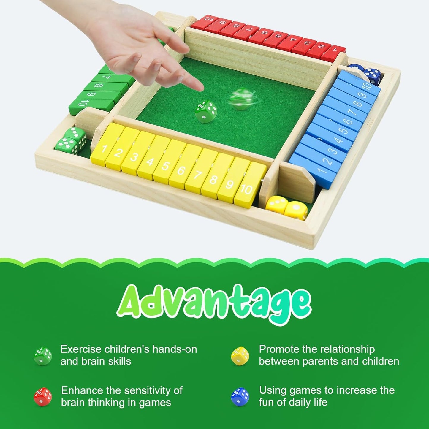 Shut The Box Game, Back to School Supplies, 2-4 Player Family Wooden Board Table Math Games, Board Games, Family Games, 8 Dices Tabletop Toys for School Supplies, Halloween, Christmas, Party favors