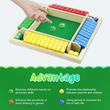 Shut The Box Game, Back to School Supplies, 2-4 Player Family Wooden Board Table Math Games, Board Games, Family Games, 8 Dices Tabletop Toys for School Supplies, Halloween, Christmas, Party favors