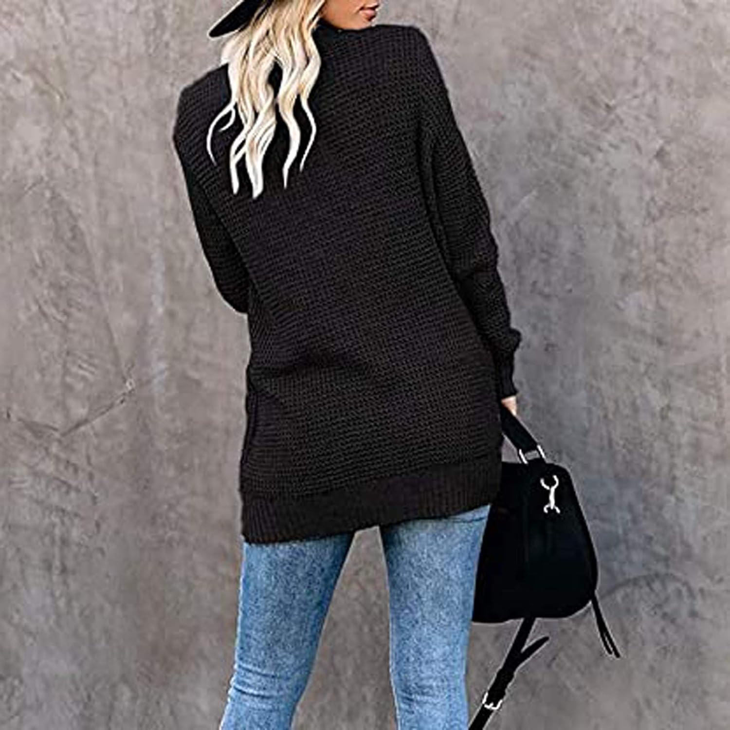 Sweaters for Women, Womens Long Sleeve Open Front Cardigans Chunky Knit Draped Sweaters Outwear with Pockets Cykapu