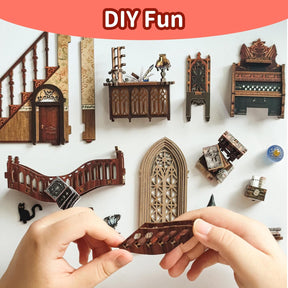 DIY Book Nook Kit, DIY Dollhouse Booknook Bookshelf Insert Decor, 3D Wooden Puzzles with LED - Cykapu
