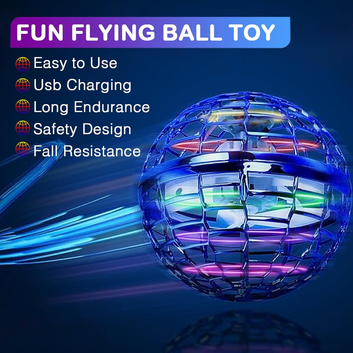 Flying Orb Ball Toy - 2023 Upgraded Magic Flying Orb Toy with LED Light 360°Rotating, Boomerang Flying Space Ball Toys Indoor Outdoor Fun Games, for Boys Girls Adults(Blue) - Cykapu