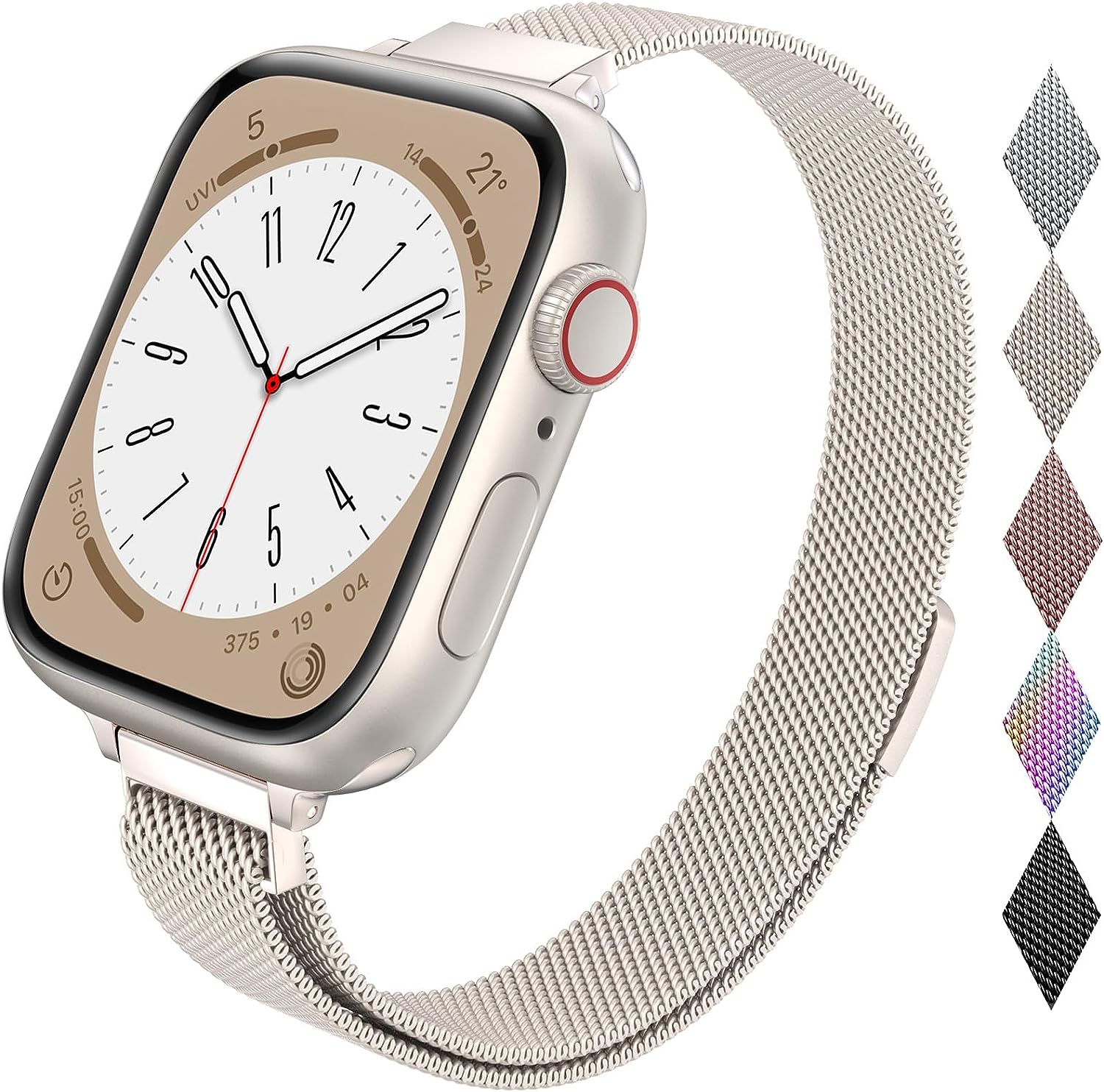 Slim Watch Band Compatible with Apple Watch Band 38mm 40mm 41mm 42mm 44mm 45mm 49mm Women & Men, Stainless Steel Mesh Loop Magnetic Clasp Replacement for iWatch Bands Ultra Series 8 7 SE 6 5 4 3 2 1 (Starlight, 41mm/40mm/38mm) Cykapu