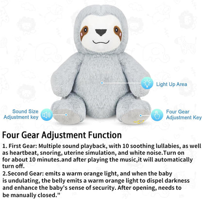 Breathing Stuffed Animal, Breathing Sloth, Four Gear Adjustment, Volume Control, Rhythmic Breathing Motion