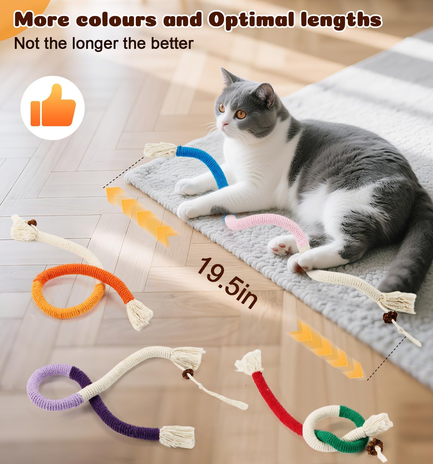 Cat Chew Ropes 4Pcs, Cat Toys for Indoor Cats with Refillable Natural Catnip, Safe Teeth Cleaning Chew Toys, Interactive Kitten Nip Toys and All Breeds (19.5 Inches)