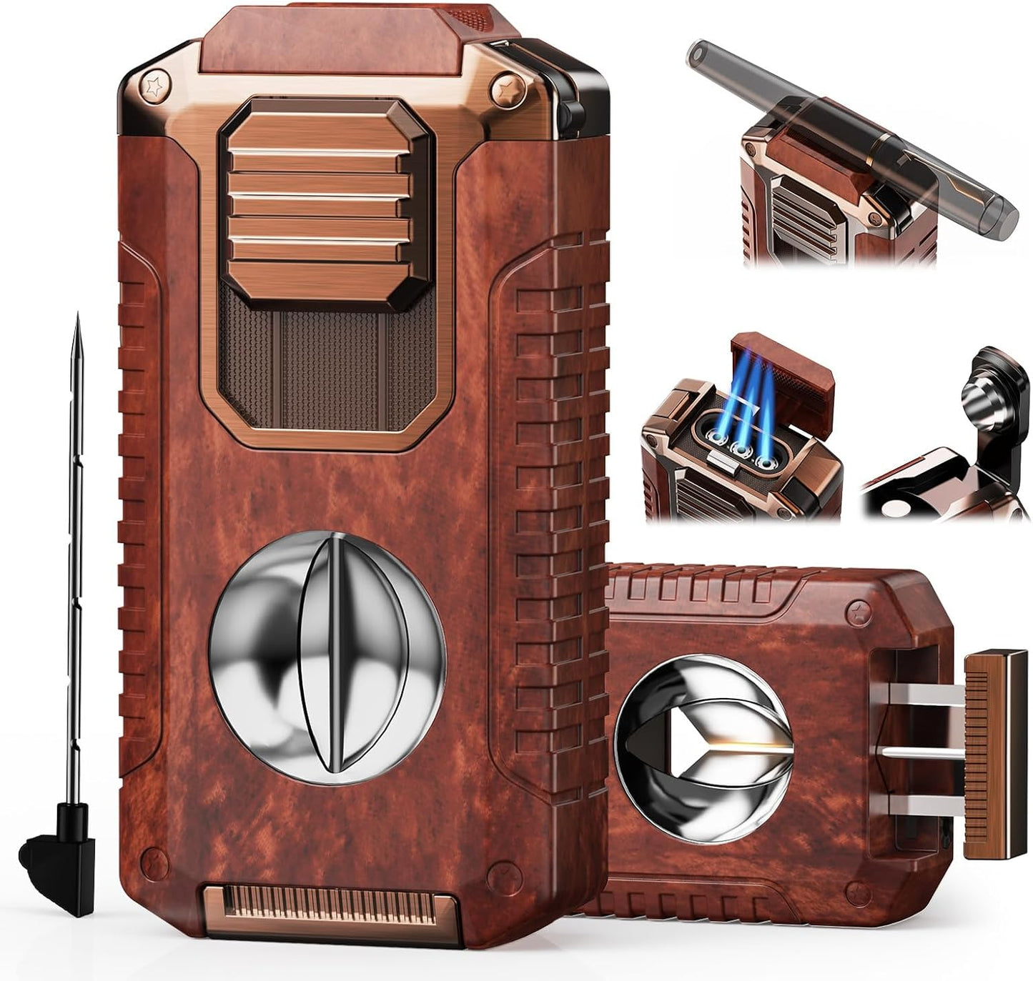 5-in-1 Torch Lighter with Cutter, Punch, Holder and Draw Enhancer Tool, Triple Windproof Jet Flame, Refillable Lighters with Accessories, Cool Lighter Gifts for Men, Butane Lighter for Candle, Travel