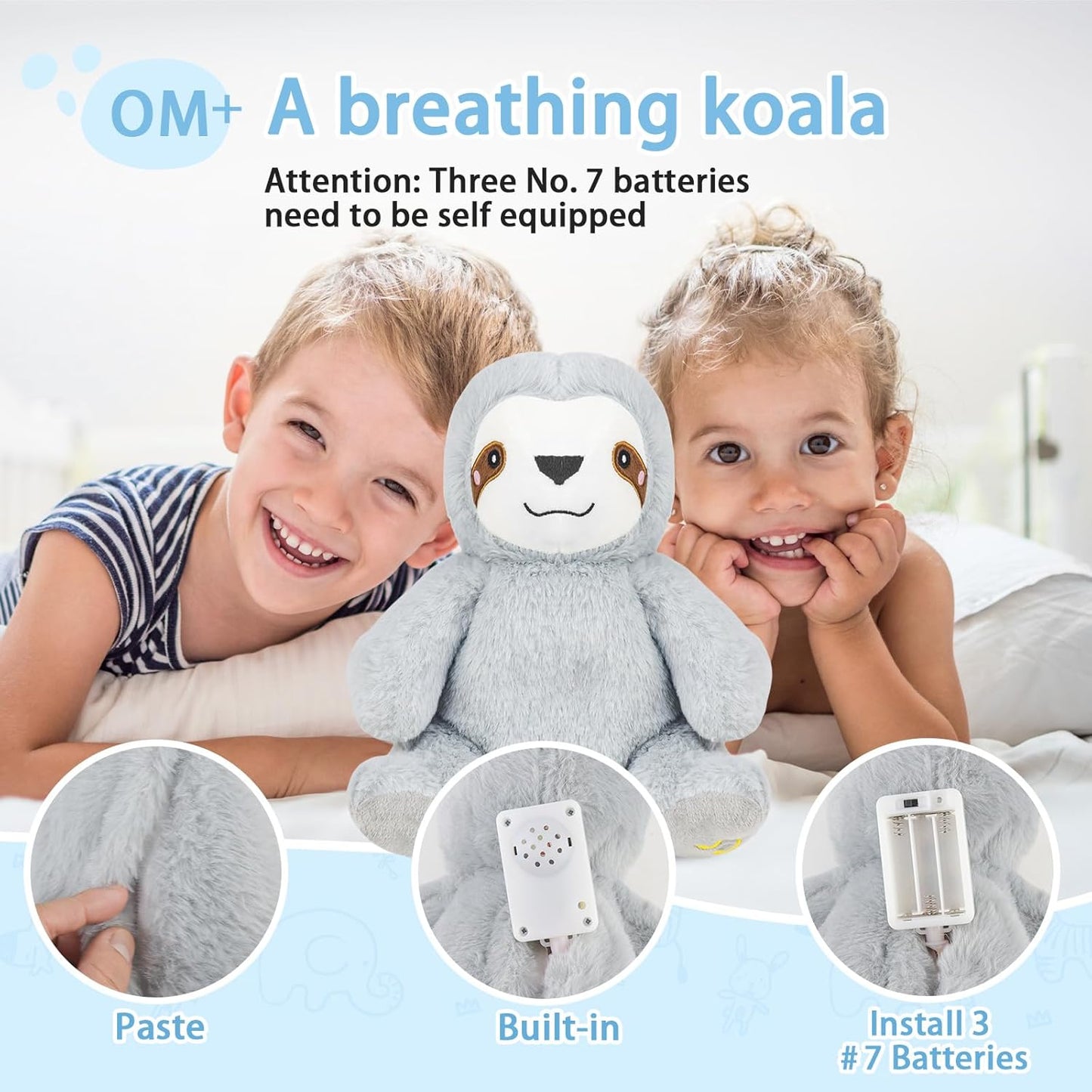Breathing Stuffed Animal, Breathing Sloth, Four Gear Adjustment, Volume Control, Rhythmic Breathing Motion