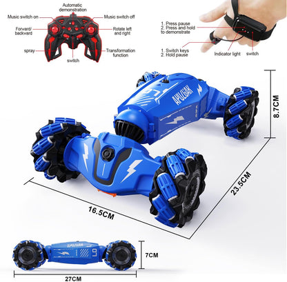 Hand Gesture Sensing RC Stunt Car with Lights Music, Spray Fog Steam Gesture RC Car Remote Controll Transformed Vehicle - Cykapu