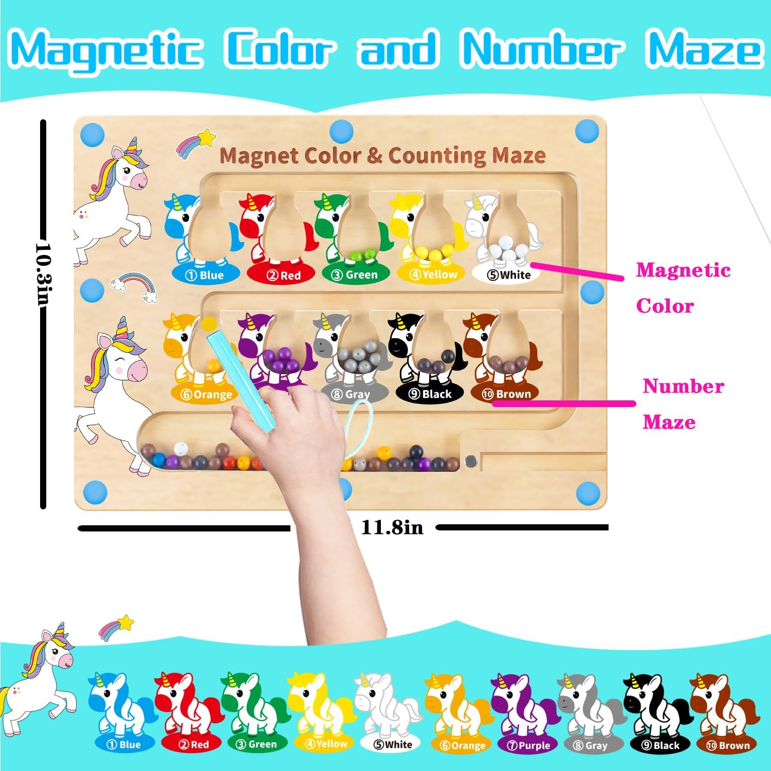 Magnetic Color and Number Maze,Uniorn Gifts for Girls,Montessori Toys - Cykapu