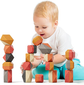 Wooden Sorting Stacking Rocks Stones，Montessori Toys for 1 Year Old，Safe for Ages 1+ Learning and Building Blocks Game for Kids for Toddlers 2-6 Years Old