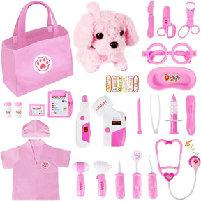 Toy Doctor Kit for Girls, Vet Play Set, Medical Kits Dress Up Pretend Play with Dog Toy - Cykapu
