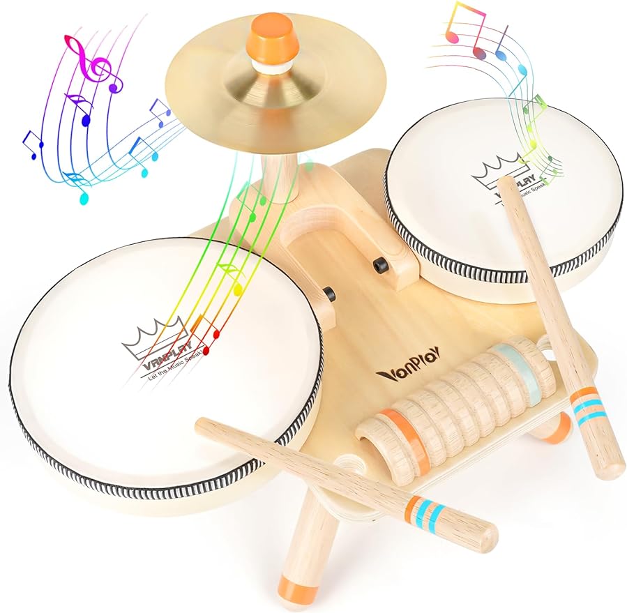 Kids Drum Set for Toddlers 3, Musical Instruments, Wooden Musical Toys - Cykapu