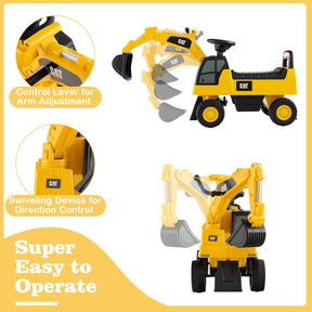 Ride on Digger, Excavator Toy w/Rotatable Digging Bucket, Realistic Driver’s Cab, Horn, Hidden Storage Space - Cykapu