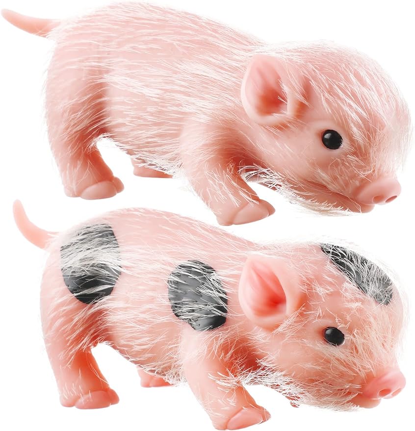 2 Pcs 5" Lifelike Silicone Mini Pig Dolls - Soft & Stylish Reborn Animal Toys for Gifts (Classic)