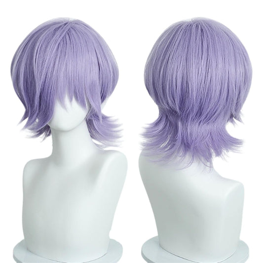 Light Purple Wig, Halloween Medium Length Cosplay Wigs with Bangs, Dance Halloween Cosplay Accessories Props Wig for Men