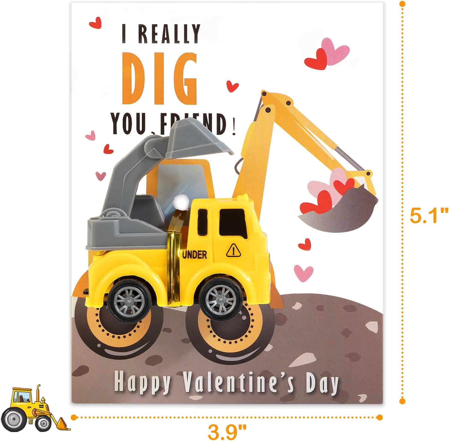 Valentines Cards for Kids Classroom - Valentines Day Gifts for Kids - 24 Construction Vehicles Toys Card Bulk