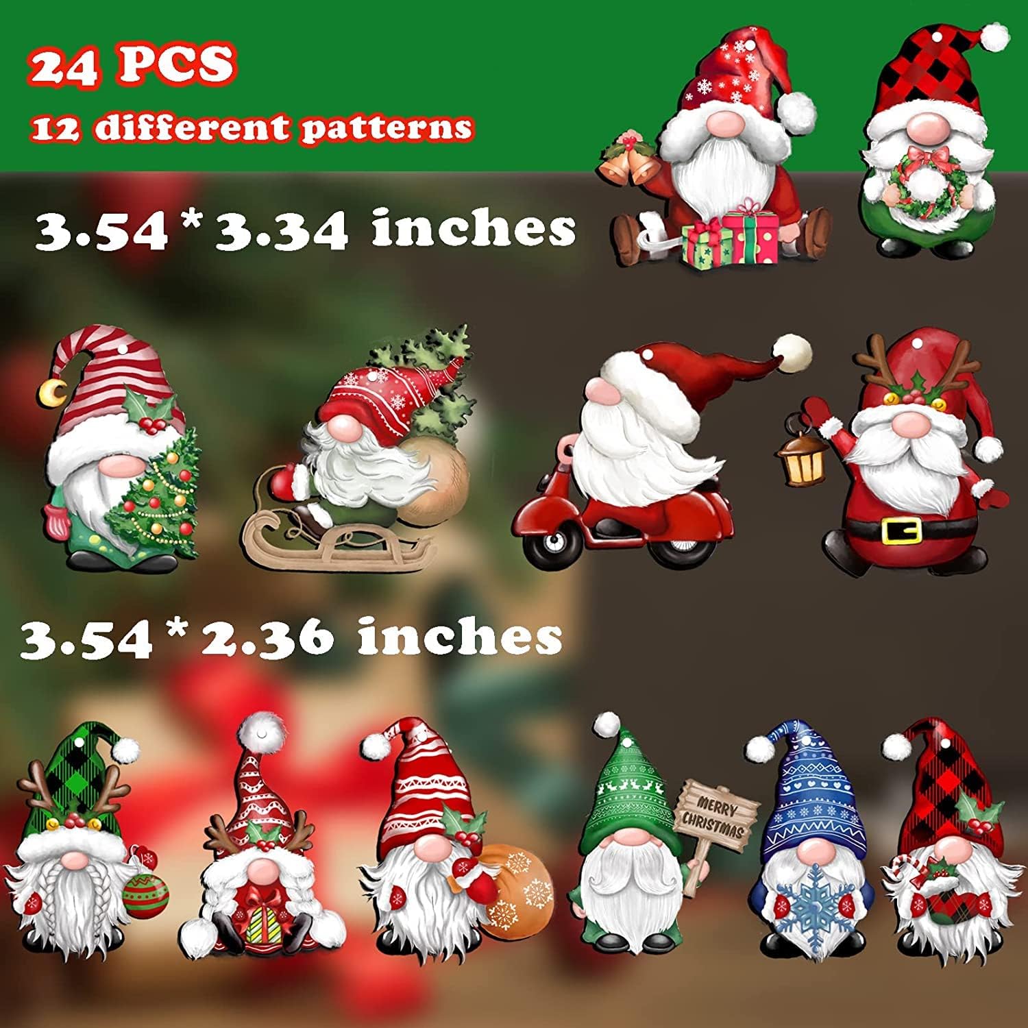 Christmas Tree Ornaments, 24 Pieces Christmas Gnome Wooden Hanging Ornaments, Wood Hanging Decor - Cykapu