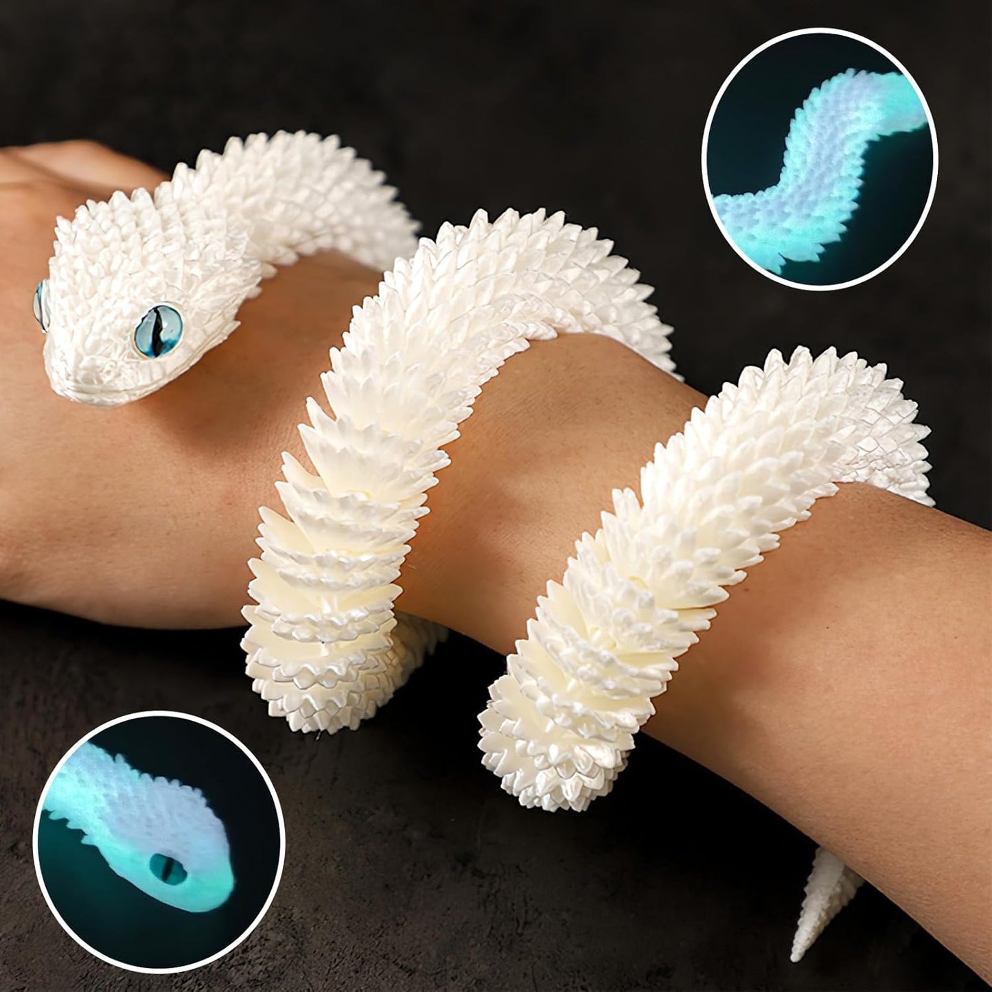 3D Printed Snake Dragon Toys, Flexible 3D Printed Animal Glow in The Dark, Perfect Desk Pet for Animal Collectors, Easter Basket Essentials for Kids, Articulated Crystal Dragon Fidget Toy for Kid Boy