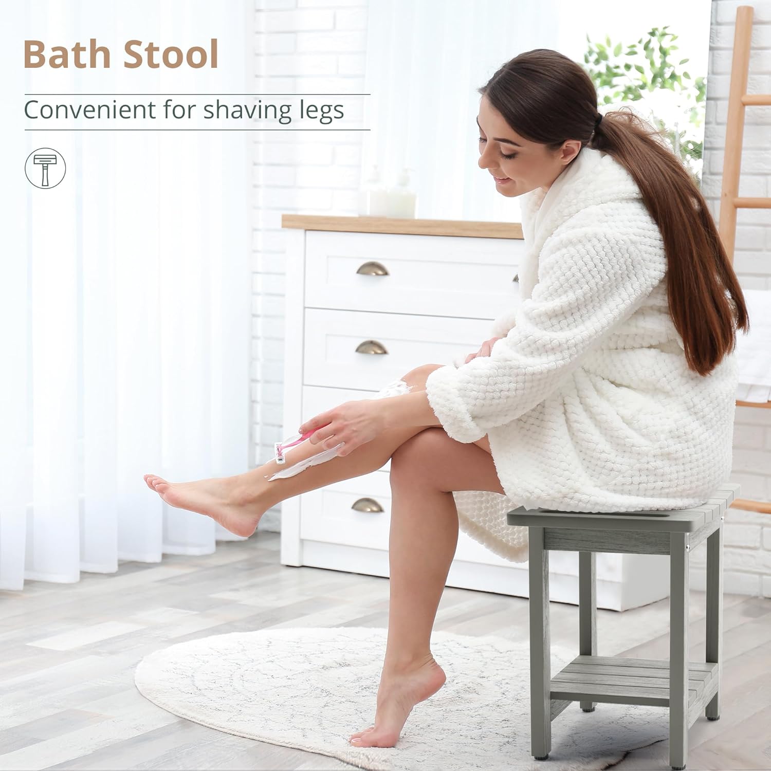 Shower Benches for Inside Shower, Gray Shower Stool for Shaving Legs with Shelf, Waterproof Shower Chair Seat