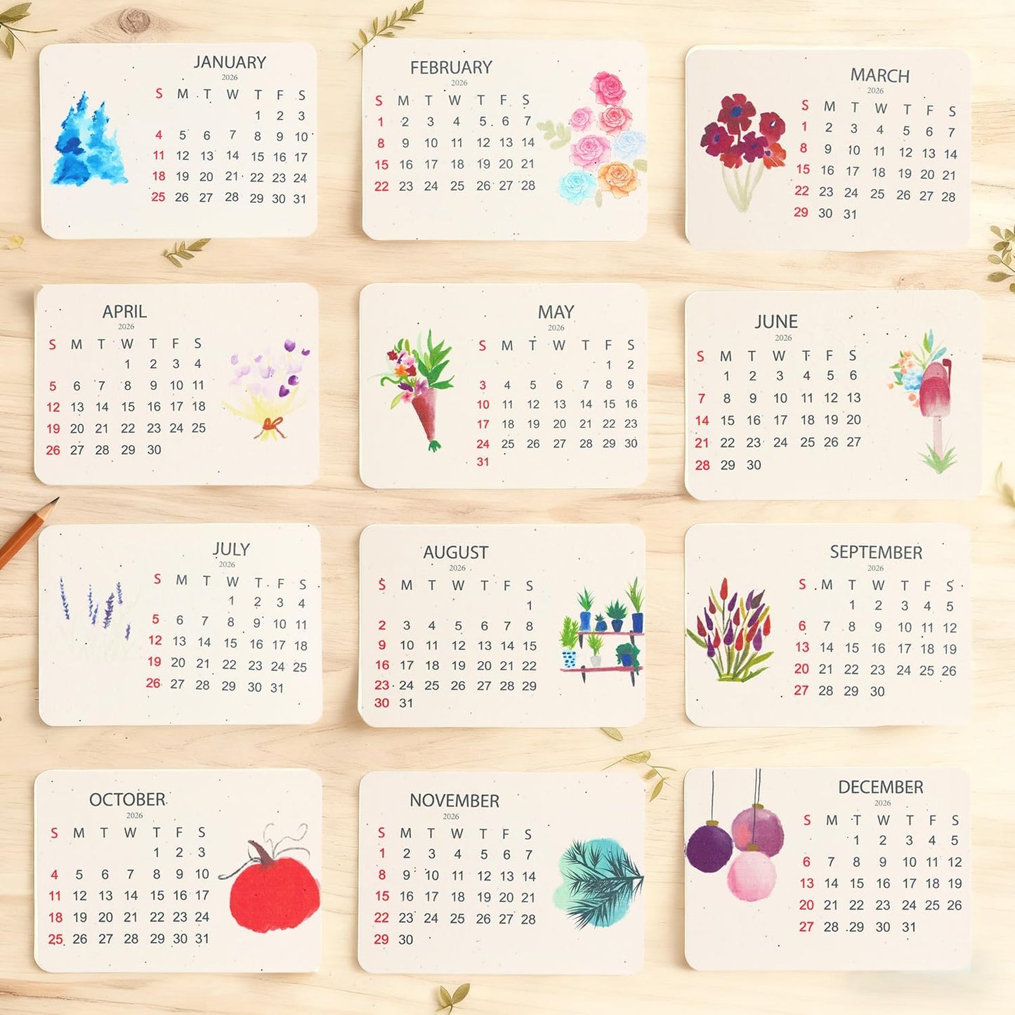 Eco-Friendly Plantable Love Seed Calendar 2026, Plantable Seed Calendar 2026, Month Biodegradable Seed Paper Planner, for Gifting, Gardening Home Decor and Adding Nature(1pcs)