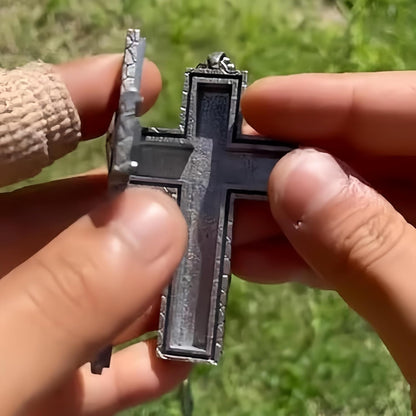 3D Printed Cross Necklace with Dark Box Ten Character Pendant, Vintage Handmade Men's and Women's Pendant Jewellery, Fashion Unisex Gift Ideas
