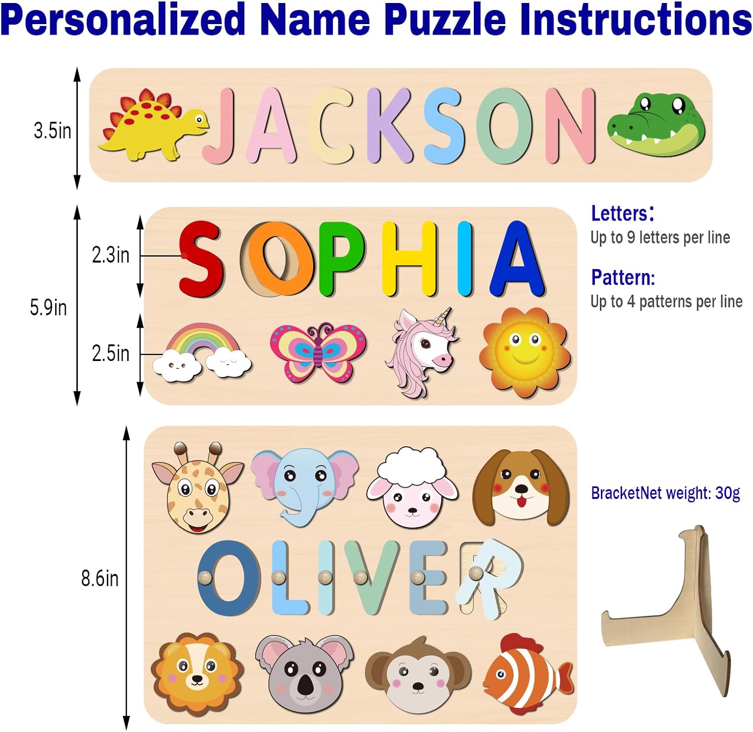 Name Puzzle for Kids Personalized, 1st Birthday Girl and Boy, Custom Baby Gifts - Cykapu