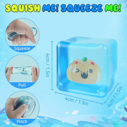 6Pcs Halloween Glow-in-The-Dark Stress Cube Fidget Toys with Resin Duck, Ghost, Pumpkin and Skeleton, Slow Rebound Sensory Toys Stress Balls for Audlts, Halloween Party Favors