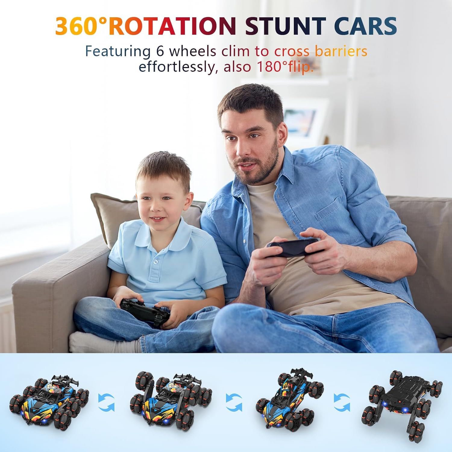 RC Cars 6WD Drift Stunt,Remote Control Car, 360° Rotating Spray Car - Cykapu