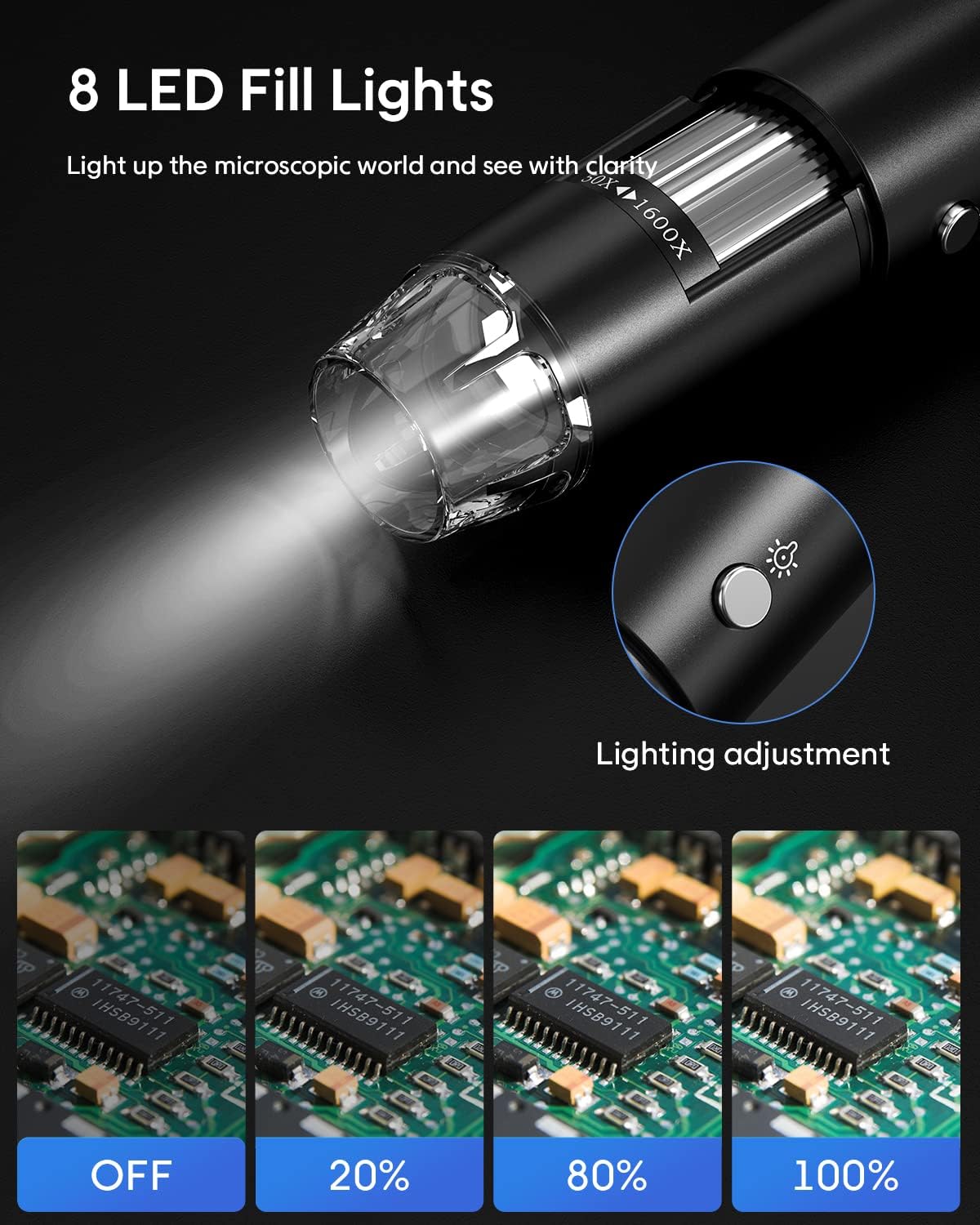 USB Digital Microscope, SKYEAR 50X-1600X Magnification Handheld Digital Microscope Compatible with iOS & Android Devices Cykapu