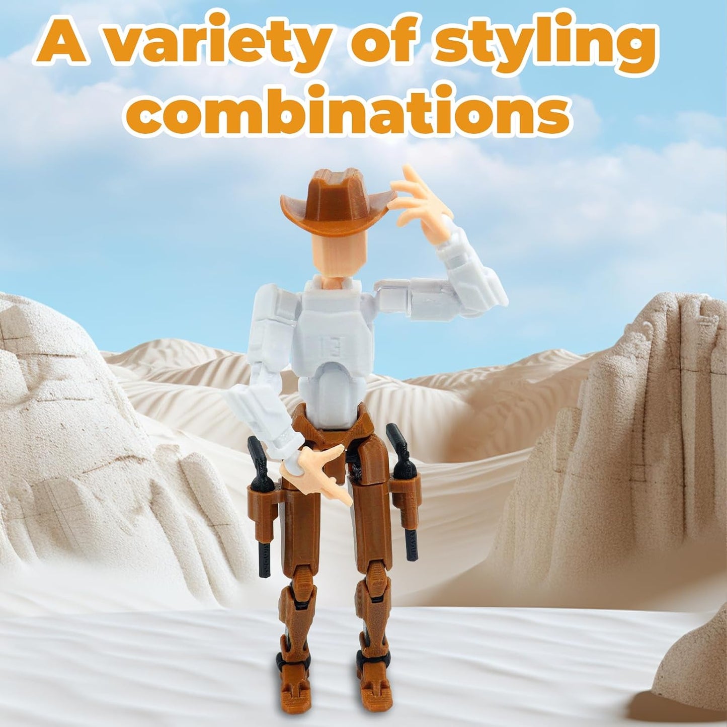 Action Figure, Assembly Completed 3D Printed Action Figure for Kids and Adults, Changeable Hands Western Cowboy Multi-Jointed Action Figures, Desktop Decorations for Action Figures Gifts