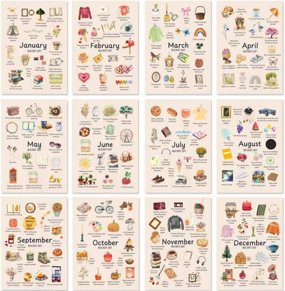 2026 Bucket List Calendar, Art Watercolor Monthly Calendar, Desktop Time Reminder Card