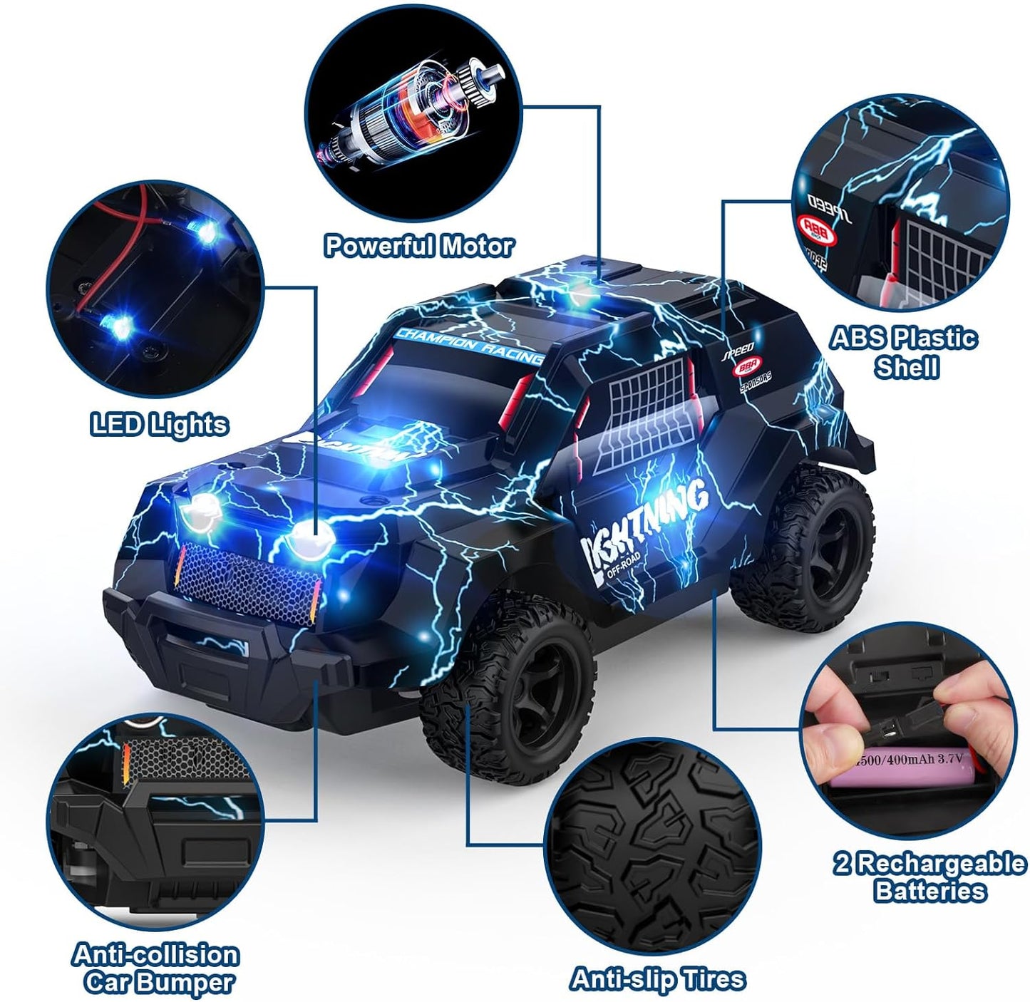 Remote Control Car for Boys 4-7, Off Road RC Car for Kids, Cool Light Up 1/24 Scale Hobby RC Cars Truck - Cykapu