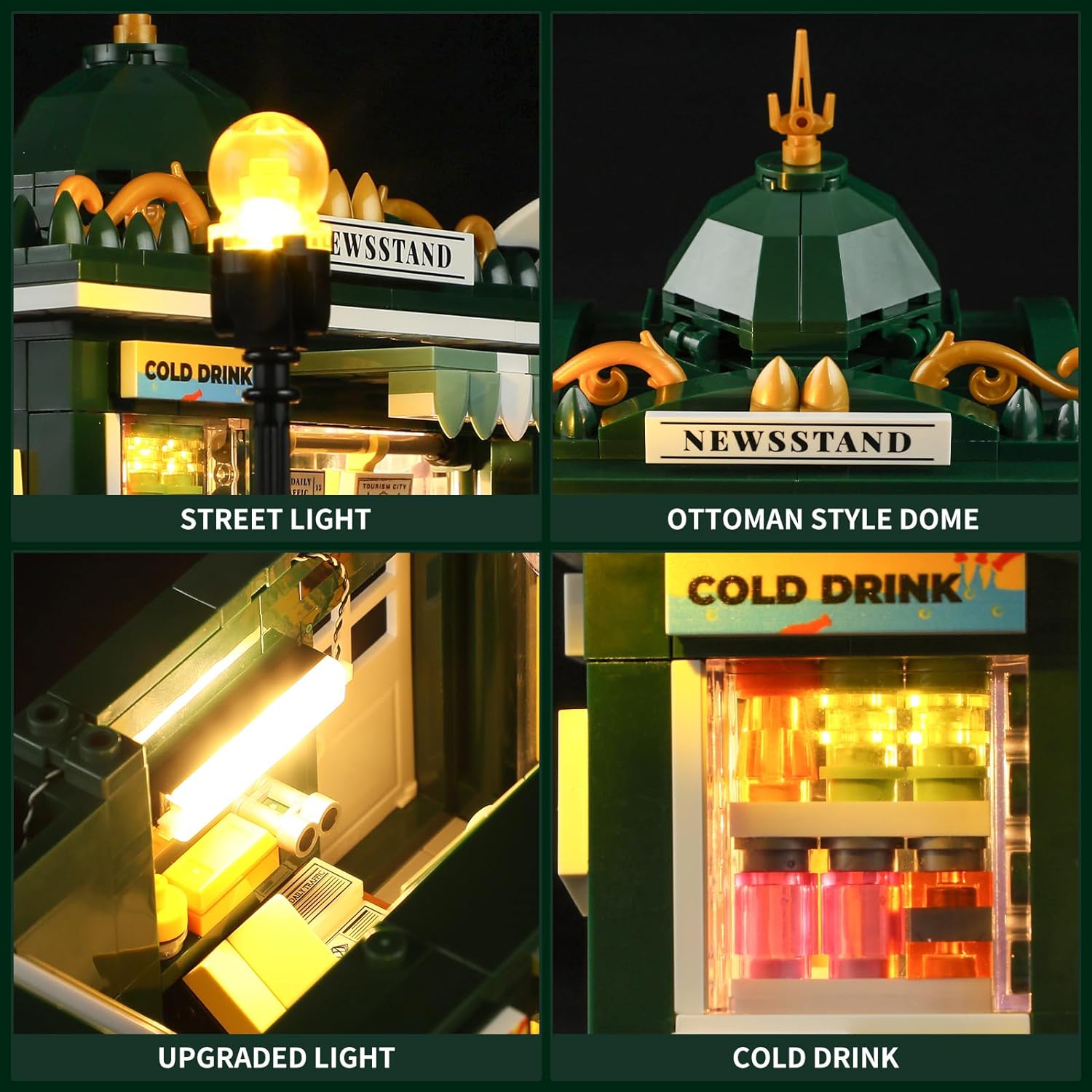 Newsstand Lighting Building Bricks Set - City Town Life Newsstand LED Light Construction 556 Pcs - Cykapu