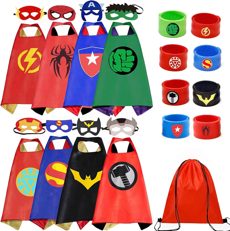 Superhero Capes Set and Wristbands Kids Age 3-12 Years Costumes Halloween Christmas Cosplay Dress Up Gift - Cykapu