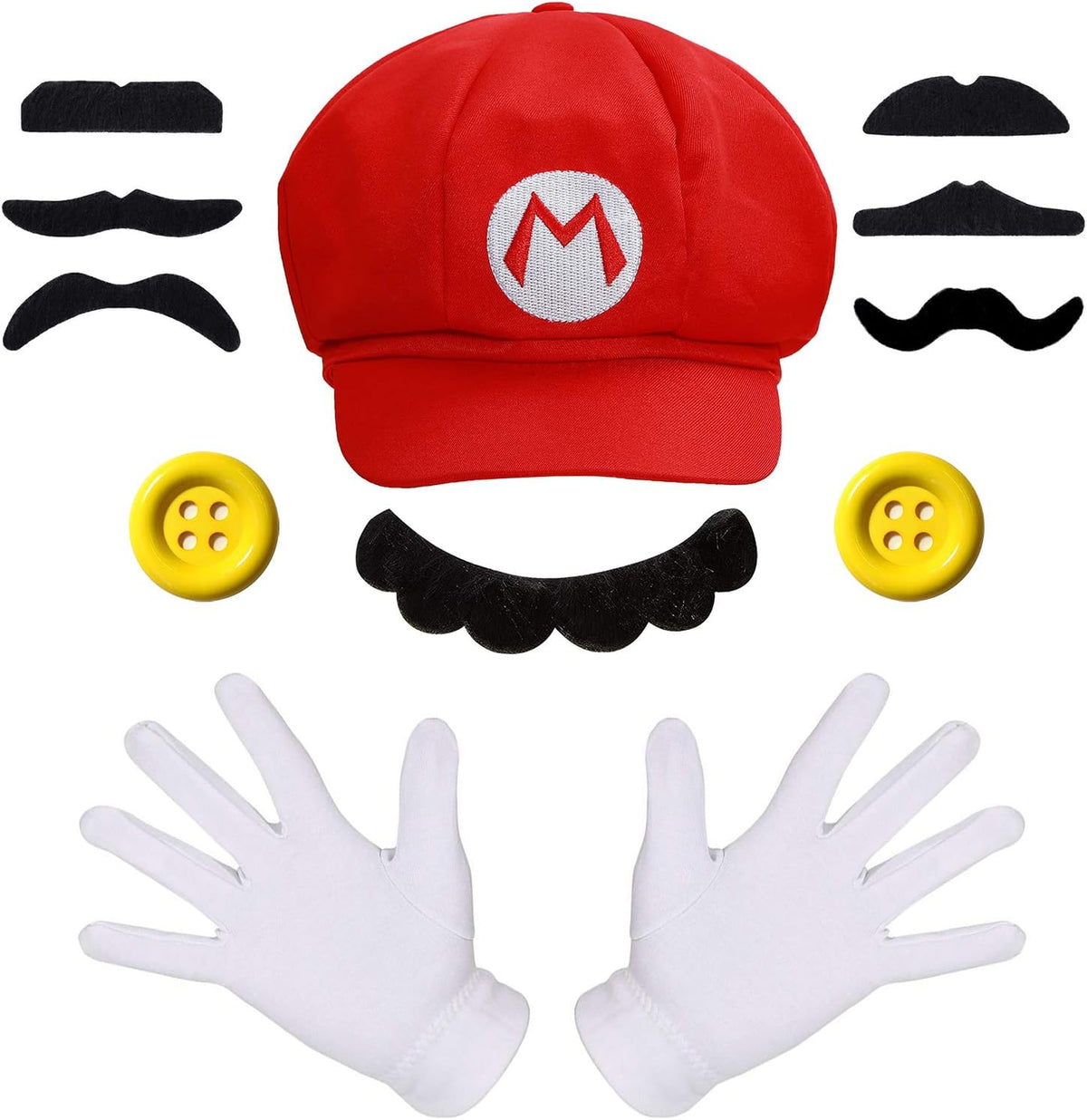 Mario Bros Mario and Luigi Hats Caps Mustaches Gloves Buttons Cosplay Costume