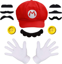 Mario Bros Mario and Luigi Hats Caps Mustaches Gloves Buttons Cosplay Costume