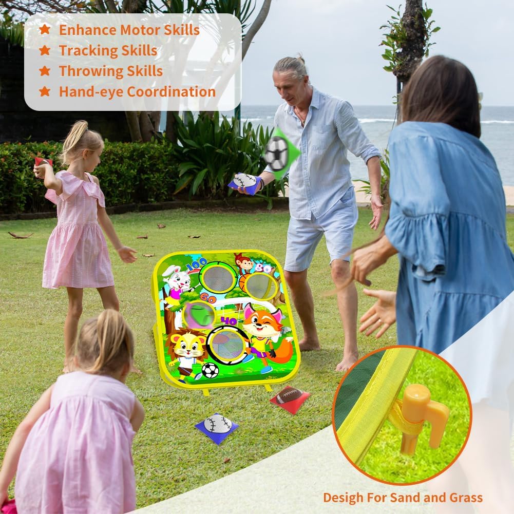 Animal Bean Bag Toss Game Toys for Kids Double-Sided Foldable Cornhole Board Dart Game - Cykapu