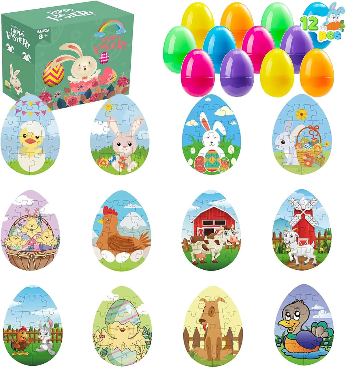 12Pcs Easter Eggs Jigsaw Puzzles, Colorful Plastic Easter Eggs Easter Puzzles Cykapu