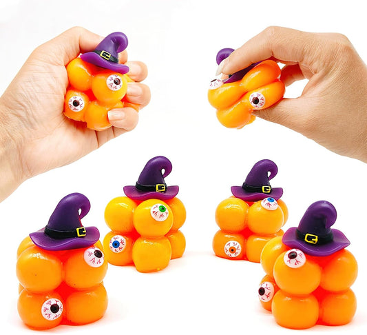 4 Packs Spooky Witch Hat Sticky Halloween Stress Cubes, Halloween Fidget Toys for Stress Relief, Halloween Party Favors Gifts Squishies Halloween Toys for Goodie Bags